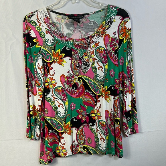 Mirror Image Tops - Mirror Image Colorful Size Small Longsleeve Paisley Beaded Top Like New